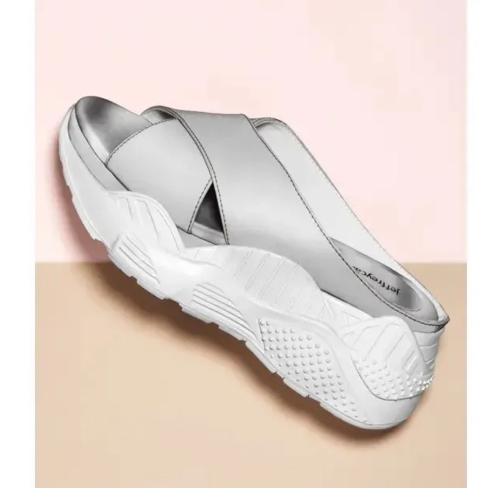 Jeffrey Campbell Silver White Sector Reflective Sport Slide Sandals - NEW